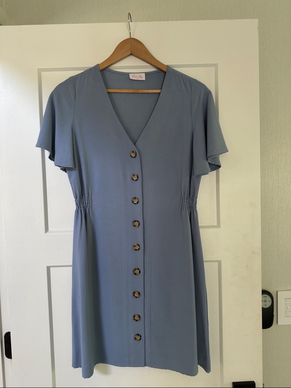 Pink Lily Dusty Blue Button-Front Mini Dress